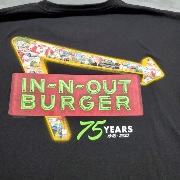 In-n-Out Burger 75 Years Graphic Black Tshirt Large Graphic Hit on Back Mn Sz XL - Picture 4 of 10